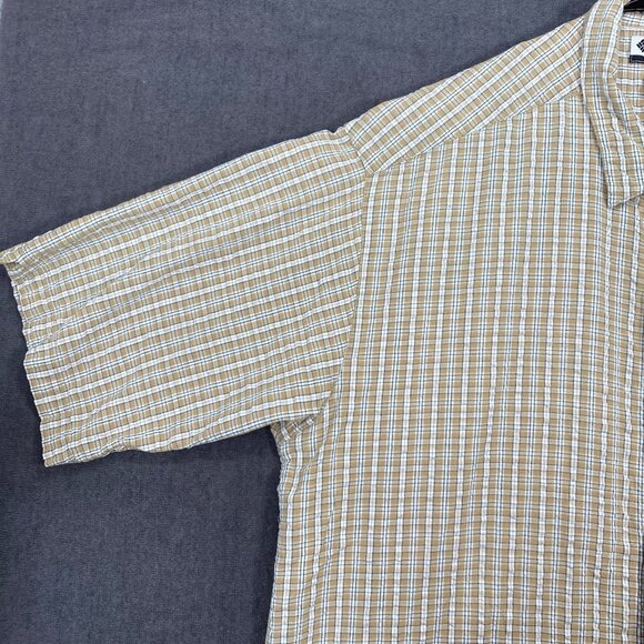 Columbia Mens XL Short-Sleeve Plaid Button-Up Shirt Beige & White 100% Cotton - Picture 9 of 12